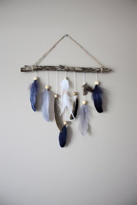 Feather Room Decor, Grey And Navy Nursery, Navy Nursery Boy, Nursery Ideas Boy, Navy Nursery, Feather Wall Decor, Grey Nursery Decor, Feather Wall Hanging, Feather Decor