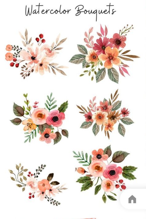 Floral Bouquet Drawing, Floral Bouquet Watercolor, Watercolour Floral Bouquet, Watercolor Bunch Of Flowers, Autumn Bouquet Illustration, Bouquet Watercolor Painting, Flower Bouquet Watercolor, Loose Watercolor Flowers, Doodle Art Flowers