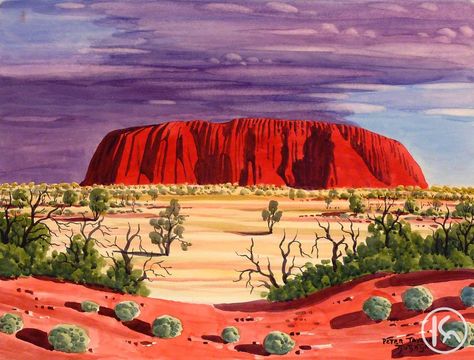 Uluru (Ayers Rock) (0601406), Peter Taylor Tjutjatja Australia Landscape Painting, Australian Landscape Art, Uluru Painting, Albert Namatjira, Ayres Rock, Ayers Rock Australia, Australia Painting, Central Australia, Australia Landscape