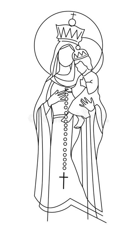 Virgin Mary Illustration, Mary Illustration, Rosary Drawing, Our Lady Of The Rosary, Lady Of The Rosary, Catholic Symbols, Geometric Shapes Art, Embroidery Wall Art, Bible School Crafts