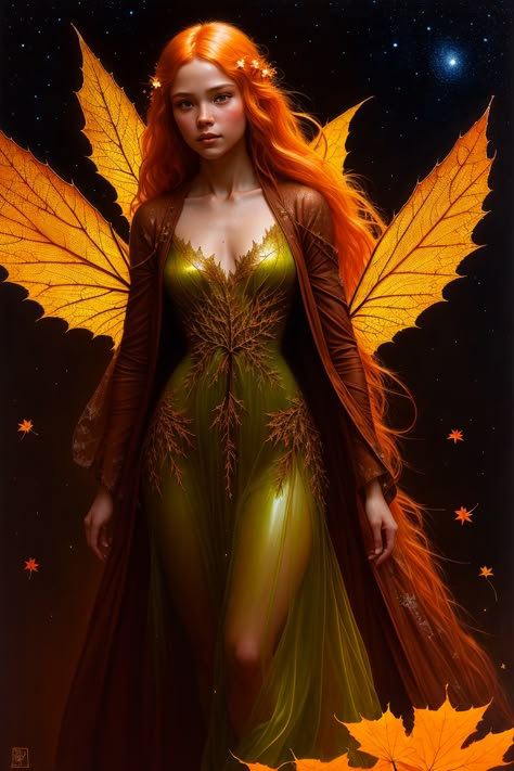 Autumn Elf Costume, Autumn Fairy Art, Autumn Costume Ideas, Demeter Costume, Fire Fairy Art, Fire Fairy Aesthetic, Fey Eladrin, Autumn Fairy Aesthetic, Sagittarius Fairy