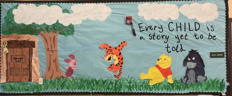 Winnie The Pooh Reading Corner, Winnie The Pooh Classroom Door, Winnie The Pooh Classroom Decorations, Winnie The Pooh School Theme, Winnie The Pooh Classroom Theme Bulletin Boards, Winnie The Pooh Bulletin Board, Winnie The Pooh Classroom Theme, Winnie The Pooh Birthday Board, Daycare Door Ideas