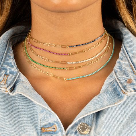 Womens Chokers, Tennis Chain, European Women, Chains Necklaces, Tennis Necklace, Jewelry Choker, Divergent, Colourful Necklace, Link Necklace