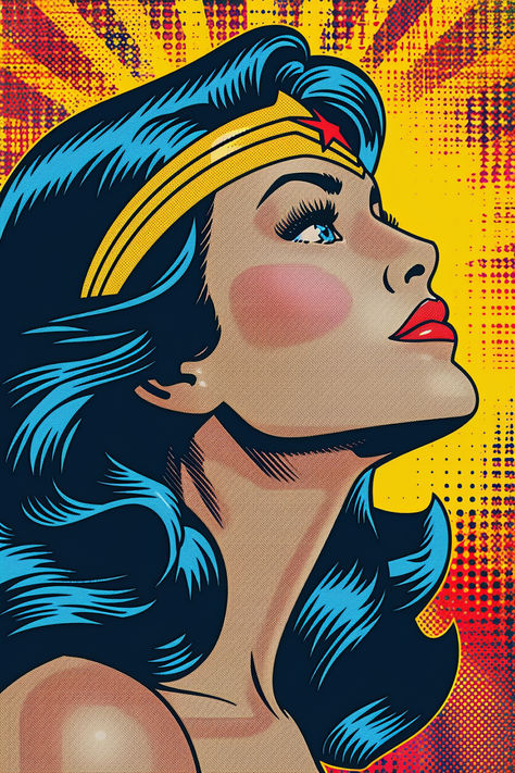 Retro Wonder Woman, Wonder Woman Comics Vintage, Vintage Pop Art Woman, Wonder Woman Illustration, Wonder Woman Wallpaper, Ichigo Hollow Mask, Roy Lichtenstein Art, Superhero Pop Art, Wonder Woman Drawing