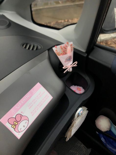 Sanrio Car Warning Stickers, Kawaii Car Stickers, Sanrio Car Accessories, Kawaii Car Interior, Pink Car Decor, Cinnamoroll Sticker, Flower Punch Needle, Abby Aesthetic, Caution Sticker