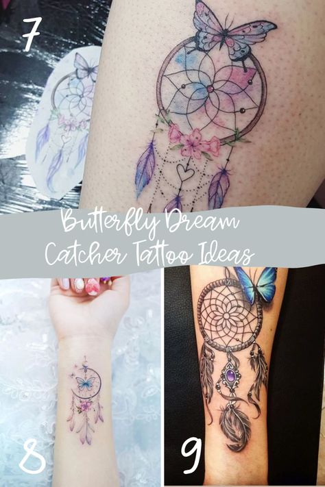 Inspiring Dream Catcher Tattoo Designs + Ideas - TattooGlee Dream Catcher Name Tattoo, Wrist Dream Catcher Tattoo, Dream Catcher Hand Tattoo, Dream Catcher Butterfly Tattoo, Dream Catcher Tattoo Ideas, Dreamcatcher Tattoo Thigh, Butterfly Tattoo On Hand, Butterfly Dream Catcher, Dreamcatcher Tattoos