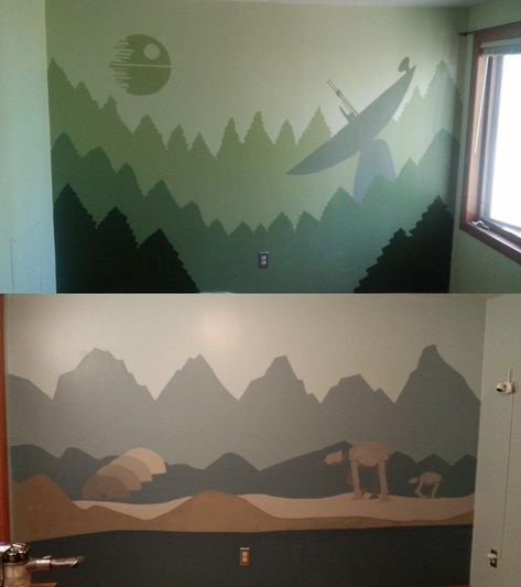 Star Wars Baby Room, Star Wars Mural, Star Wars Kids Room, Star Wars Office, Decoracion Star Wars, Bedroom Paint Ideas, Star Wars Bathroom, Star Wars Bedroom, Star Wars Nursery