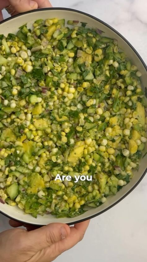 RUHAMA SHITRIT | FRESH CORN AND AVOCADO SALAD! 🌽🥑 Fresh raw corn kernels with cucumbers, avocado and fresh herbs - IRRESISTIBLE summer salad! ☀️ Follow… | Instagram Corn And Avocado Salad, Garlic Clove, Shabbat Shalom, Corn Kernel, Summer Salad, Corn Salads, Fresh Corn, Avocado Salad, Fresh Salads