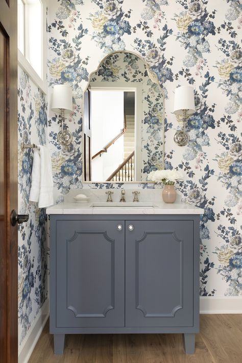 Hadley Hills Main Level Makeover — Transitional Powder Room, Construction Portfolio, Powder Room Design Ideas, Powder Bathroom, Retro Cabinet, Floating Bathroom Vanities, Ikea Finds, Small Bathroom Vanities, Powder Room Design