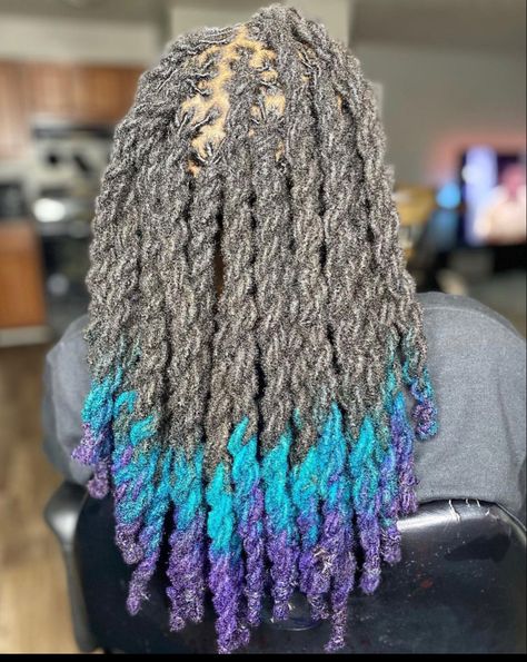 Blue And Purple Locs, Purple Locs, Blue Dreadlocks, Purple Dreads, Dyed Dreads, Blue Dreads, Colored Dreads, Beautiful Locs, Dreadlock Hairstyles For Men