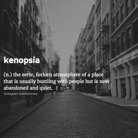 kenopsia Words For Emotions, Foreign Words, Beautiful Meaning, Rare Words, Aesthetic Words, Beautiful Nature Scenes, New Words, Nature Scenes, Beautiful Words