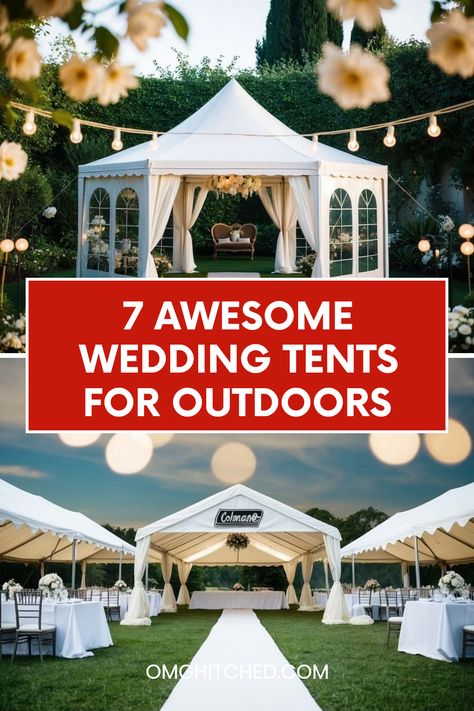 Planning a wedding outside? You need the best wedding tents! These 7 options will make your special day shine. From the charming Quictent Privacy Pop Up to the cozy Coleman Event Shelter, each tent creates a perfect setting. Imagine celebrating with amazing decorations and lights under starlit skies. Explore these top picks for outdoor celebrations and enjoy moments with family and friends. Whether it's a small gathering or a big celebration, these tents are sure to impress! Don’t forget to save this post for your dream wedding ideas! Tent Decorating Ideas Wedding, Backyard Wedding Reception Tent, Lotus Belle Tent, Dream Wedding Ideas, Hashtag Ideas, Outdoor Tent Wedding, Wedding Outside, Wedding Tents, Small Tent