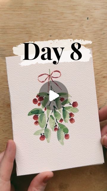 Painting Christmas Cards Watercolors, Holiday Watercolor Art, Watercolor Christmas Cards Ideas Simple Diy, Mistletoe Watercolor Christmas, Easy Watercolor Holiday Card, December Painting Ideas, Watercolor Christmas Art Simple, Easy Watercolor Christmas Cards Video Tutorials, Christmas Watercolor Ideas Easy