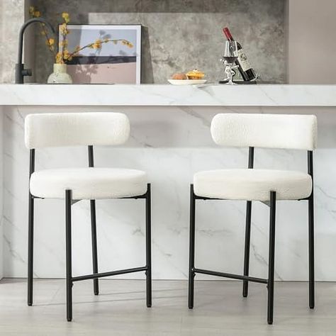 Locus Bono 24" Boucle Counter Stools Set of 4, Black Bar Stools with Backs, Counter Height Bar Stools for Kitchen Island/Kitchen Counter, Upholstered Counter Chairs (Black) - Walmart.com Modern Bar Stools Kitchen, Nathan James, White Stool, Island Stools, White Bar Stools, Stools For Kitchen Island, White Dining Room, White Bar, Bar Stools With Backs