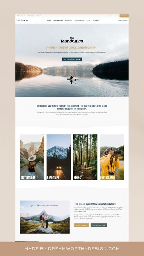 Frontend Website Design, Travel Blogger Website Design, Travel Blog Website Design Inspiration, Adventure Website Design Inspiration, Travel Blog Design Layout, Travel Blog Web Design, Travel Website Design Layout, Wordpress Website Design Inspiration, Photography Website Layout