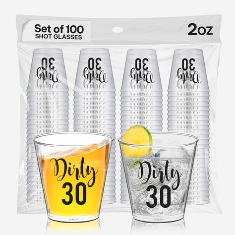 PRICES MAY VARY. Fun Dirty 30 Shot Glasses - Win over everybody’s attention and say cheers to 30 years with our 30th birthday shot glasses perfect dirty thirty decorations for him or her. Our 30th birthday favors shot glasses have a sleek design that makes them excellent glassware and dirty thirty party decor. They come in a set of 100, and each dirty thirty cup holds 1.75 oz. With High-Quality Prints - Hosting a party or looking for dirty 30 party favors? These reusable dirty 30 cups crystal cl Men's 30th Birthday Party, Boy 30th Birthday Ideas, 30th Bday Party Ideas, Mens Dirty 30 Party Ideas, Dirty Thirty Party Ideas, Thirty Birthday Decorations, Men 30th Birthday Ideas, Thirty Decorations, Dirty 30 Birthday Party Ideas For Women