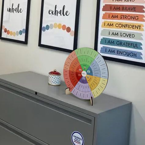 Amazon.com : Feelings Wheel Therapy Office Desk Decor - 10" Large Double-Sided Emotions Chart with 2-Page Feelings Wheel & Emotions List Guide for School Counselors, Therapists, and Mental Health Office Décor : Office Products School Social Work Office, Wheel Emotions, High School Counselors Office, Emotions List, School Psychology Resources, Social Work Offices, Emotions Chart, School Counselor Office Decor, Psychology Resources