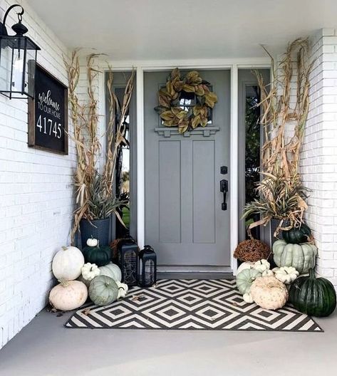 Embrace the Season: Decorating Your Front Porch for Fall — Kevin Szabo Jr Plumbing - Plumbing Services│Local Plumber│Tinley Park, IL Small Porch Fall Decorating Ideas, Porch Fall Decorating Ideas, Fall Front Door Decor, Swiss Coffee, Fall Porch Decor, 2023 Color, Fall Front Porch Decor, Fall Front Door, Small Front Porches