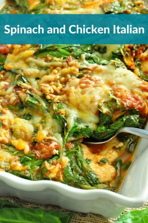 Make a yummy dinner with just five ingredients! Some of which you might already have on hand. Try our tasty Spinach and Chicken Italian recipe! #chicken #spinach #FamilyDinner #KidApproved #5IngredientMeals Healthy Dinner Recipes Spinach, Recipes With Spinach And Chicken, Spinage Chicken Recipes, Italian Dish With Chicken, Chicken Recipe With Spinach, Spinach Main Dish Recipes, Recipes Using Spinach Dinners, Creamy Chicken And Vegetables, Healthy Chicken And Spinach