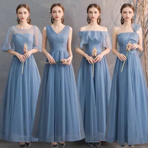 Gaun Koktail, Cheap Bridesmaid Dresses Online, Simple Gowns, Dusty Blue Bridesmaid Dresses, Cheap Homecoming Dresses, Blue Floor, Tulle Bridesmaid Dress, Cheap Bridesmaid, Cheap Bridesmaid Dresses