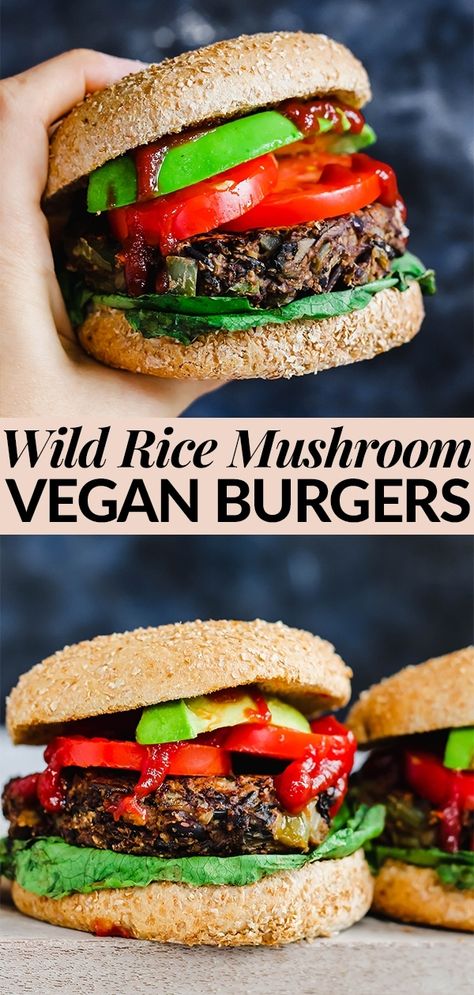 Smoky Wild Rice Mushroom Veggie Burgers – Emilie Eats Wild Rice Mushroom, Vegan Veggie Burger, Crispy Sweet Potato Fries, Veggie Burgers Recipe, Crispy Sweet Potato, Mushroom Burger, Vegan Burger, Veggie Burgers, Bean Burger