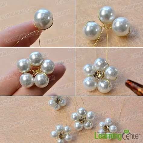 Make some pearl bead flowers to decorate the headband Bead Flowers, Pearl Crafts, Bead Hair Accessories, Bead Flower, Motifs Perler, Make Hair, Handmade Jewelry Tutorials, Handmade Wire Jewelry, Handmade Jewelry Diy