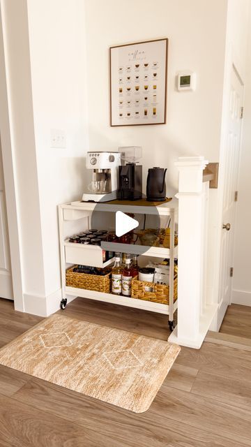 Kitchen Cart Coffee Bar, Space Between Us, Tea Station, Front Entryway, Kitchen Counters, Kitchen Cart, Home Hacks, Kitchen Counter, Coffee Bar