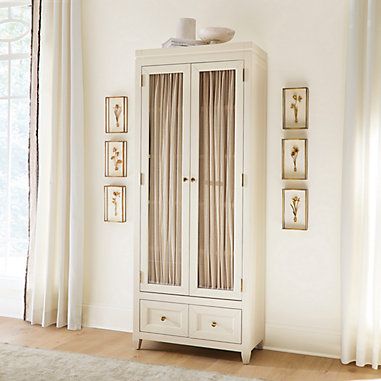 Nora Storage Cabinet Tall Shallow Storage Cabinet, Kitchen Cabinets With Fabric Doors, Glass Cabinet Curtains, Free Standing Linen Cabinet In Bathroom, Tall Storage Cabinets With Doors, Charleston Kitchen, Pantry Bar, Freestanding Linen Cabinet, Glass Door Curtains