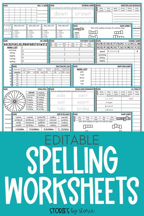 Free Spelling Worksheets For Any List, 1st Grade Spelling Practice Ideas, Spelling Word Study Ideas, Spelling Words Practice Sheets, Spelling Homework Ideas 2nd Grade, 3rd Grade Ela Worksheets Free Printable, Spelling Practice Activities Free, Practicing Spelling Words, Spelling List Activities