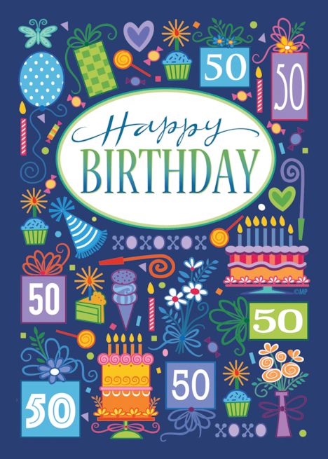 50th Birthday Blue Cake Cupcake Presents Balloon card Happy 46th Birthday, Happy 41st Birthday, 53 Birthday, 51 Birthday, 52 Birthday, 37th Birthday, 48 Birthday, 56th Birthday, Balloon Card