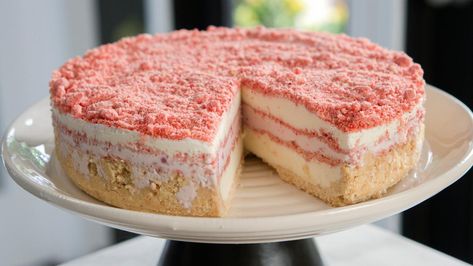 Strawberry Shortcake Ice Cream Cake Recipe | Valerie Bertinelli | Food Network Strawberry Shortcake Ice Cream Cake, Strawberry Ice Cream Cake, Strawberry Shortcake Ice Cream, Cake Ice Cream, Ice Cream Cake Recipe, Strawberry Dessert Recipes, Ice Cream Bar, Valerie Bertinelli, Icebox Cake