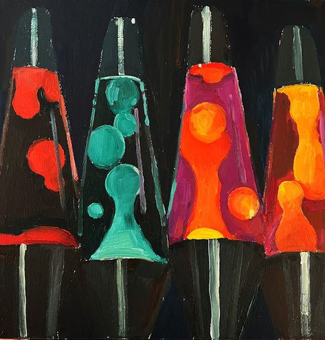 Weird Simple Paintings, Flat Color Painting, Oil Pastel Reference Photos, Arts And Crafts Painting, Self Actualization Art, Funky Oil Pastel Art, Oil Pastel Art On Canvas, Lava Lamp Painting Canvas, Cool Painting Ideas Aesthetic