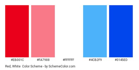 Red And White Color Palette, White Color Palette, Red Names, Hexadecimal Color, Blue Names, White Names, Blue Lights, Colors Schemes, Hex Codes