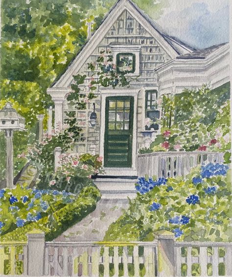 Nantucket Island, Giclee print of orginal watercolor artwork. Beautiful garden and rose trellis,quaint cottage  WallArt. Makes a great gift! Needham Massachusetts, Nantucket Cottage, Coastal Watercolor, Beach Art Painting, Rose Trellis, Nantucket Island, Quaint Cottage, Garden Watercolor, Cup Designs