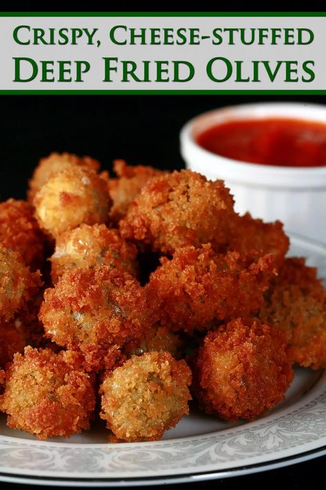 Fried Olives Recipe, Deep Fried Fair Food, Fried Olives, Deep Fried Recipes, Stuffed Olives, New Air Fryer Recipes, Deep Fried Appetizers, Deep Fried Food, Olive Recipes