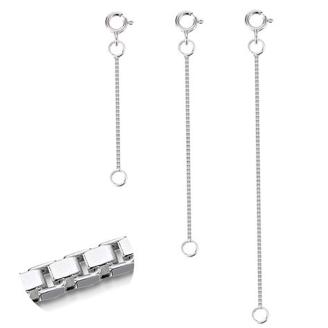 (Promoted) LANCHARMED 3 Pcs 925 Sterling Silver Box Chain Necklace Extenders | Durable Strong Removable Necklace Bracelet Anklet Extension Jewelry Making Chains (2 3 4 Inch, 0.8/1mm) (As an Amazon Associate I earn from qualifying purchases) #jewelryboxesforwomen Bracelet Extender, Box Chain Necklace, Necklace Extender, Sterling Necklaces, White Gold Chains, Silver Box, Fashion Jewelry Necklaces, 925 Sterling Silver Earrings, Box Chain