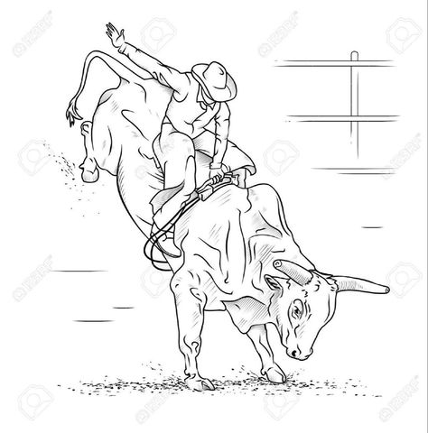 Bull Riding Painting, Bull Rider Art, Bull Riding Art, Bucking Bull Drawing, Bull Rider Drawing, Bull Riding Drawing, Bucking Bull Tattoo, Bucking Horse Drawing, Bullriding Tattoos