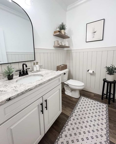 Shiplap Bathroom Wall, Shiplap Bathroom, Bathroom Inspiration Decor, Bathroom Wallpaper, Bathroom Renos, Ship Lap Walls, White Bathroom, Modern Bathroom Design, Bathroom Makeover