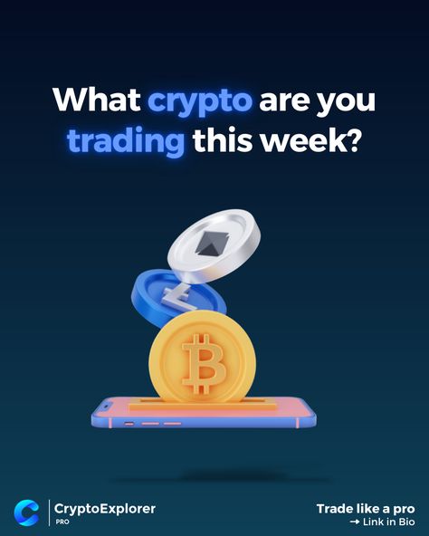 What crypto are you trading this week? 🤔 If you want to know what we are trading, join our Discord! Link in Bio 🚀 3d Practice, Discord Link, Investment App, Technology Posts, F1 Art, Photoshop Design Ideas, Social Media Advertising Design, Web Graphic Design, Bank Card