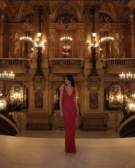 Brunettes In Red Dresses, Woman In Red Dress Aesthetic, Elegant Red Dress Aesthetic, Long Dress Picture Poses, Opera Aesthetic Outfit, Wine Red Dress Long, Wedding Guest Dress Aesthetic, Red Dress Photoshoot Ideas, Opera Outfit Ideas