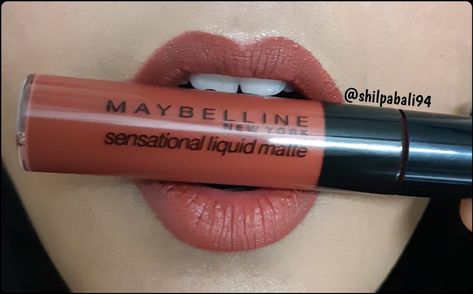 NEW Maybelline Sensational Liquid Matte Lipstick in shade - 11 MADE EASY Maybelline Sensational Liquid Matte, Minimum Makeup, Brown Matte Lipstick, Liquid Lipstick Swatches, Dusky Skin, Prom Inspiration, Liquid Matte Lipstick, Maybelline Color Sensational, Makeup Shades