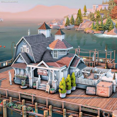 🪐emmasbuilds | 🤍 Sea you later Bar 💟Gallery ID: emmalinda1 ▫️Reshade preset - ellcrze ▫️Edited in Lightroom &… | Instagram Ts4 Brindleton Bay House, Sims 4 New England, Sims 4 Brindleton Bay Restaurant, Brindelton Bay House Sims, Sims 4 Brindleton Bay Builds, Sims 4 Hamptons, Sims Lore, Sims 4 Community Lots, Brindleton Bay