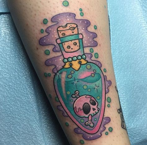 Alex Strangler, Bottle Tattoo, Kawaii Tattoo, Spooky Tattoos, Tatuaje A Color, Girly Tattoos, Halloween Tattoos, Potion Bottle, Creative Tattoos