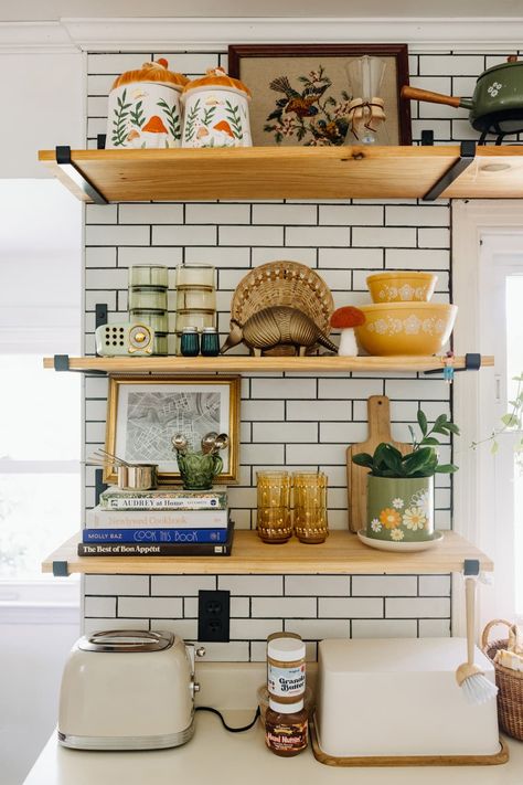 The plants are from Colonial Gardens in Phoenixville, PA, Shop Vintage Alley in Doylestown, PA, and Perch in Phoenixville, PA. Credit: <a href="https://www.apartmenttherapy.com/authors/carina-romano">Carina Romano</a> Diy Open Shelving, Kitchen Simple, Simple Ideas, House Goals, Kitchen Inspo, Ideas Kitchen, Kitchen Countertops, Home Decor Kitchen, Where The Heart Is