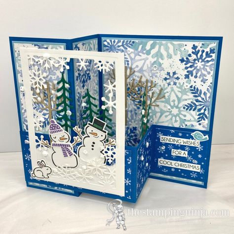 Folded Christmas Cards, Stampin Up Weihnachten, Fancy Fold Card Tutorials, Card Making Templates, Gatefold Cards, Snowman Cards, Card Folds, Christmas Card Crafts, Fold Cards