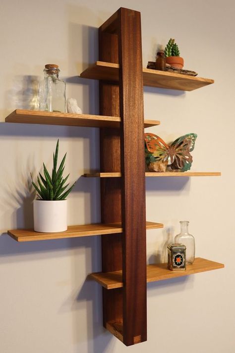 Modern Shelf Decor, Mid Century Modern Shelves, Woodworking Projects Unique, Anderson Sc, Woodworking Plans Beginner, Unique Woodworking, Modern Shelf, Wood Project, Into The Woods