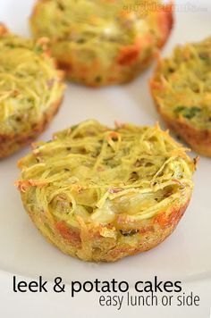 Leek and potato cakes - and easy lunch or side Leek And Potato, Leek Recipes, Pie Maker, Muffins Recipes, Healthy Muffin Recipes, Savory Muffins, Mini Quiche, Potato Cakes, Easy Lunch