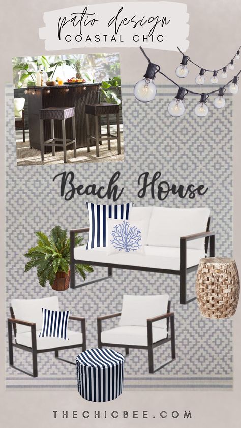 Small Beach Patio Ideas Outdoor, Under Beach House Patio, Patio Beach Theme, Outside Beach Decor Patio, Beachy Outdoor Patio Ideas, Beach Balcony Ideas, House Patio Ideas, Coastal Patio Ideas, Budget Beach House