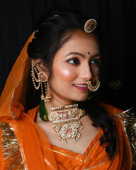 Rajasthani makeup look . . Contact us for more detail about hair makeup skin services and classes 7974084925 . . . Student makeup work @_srishtii_makeover ACADEMY @unicorn_salon_academy . . #indianjewelry #bridalcollection #plated #kanbali #bridals #bridaltrends Rajasthani Look, Rajasthani Dress, About Hair, Indian Jewelry, Bridal Collection, Skin Makeup, Makeup Looks, Hair Makeup, Skin