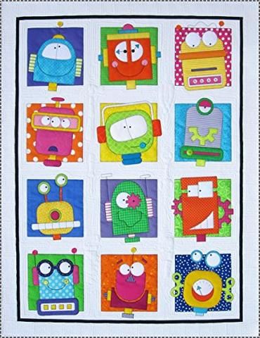 Robots Quilt Pattern Monster Quilt Pattern, Robot Quilt, Monster Quilt, Kid Quilts Patterns, Kid Quilts, Kids Quilts, Appliqué Quilts, Applique Ideas, Childrens Quilts